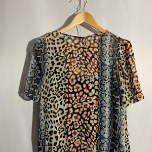 Express Mixed Animal Print Short Sleeve Top - Brown Black Cream